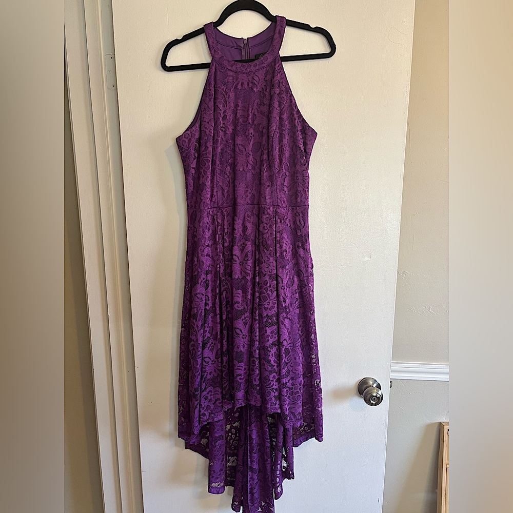 Elegant Purple Lace Halter Dress